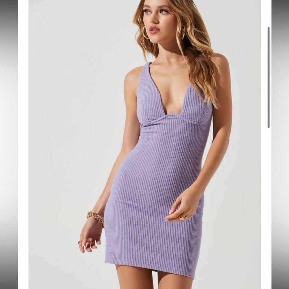 ASTR the Label Lavender Knit Plunge Bodycon Mini dress XS